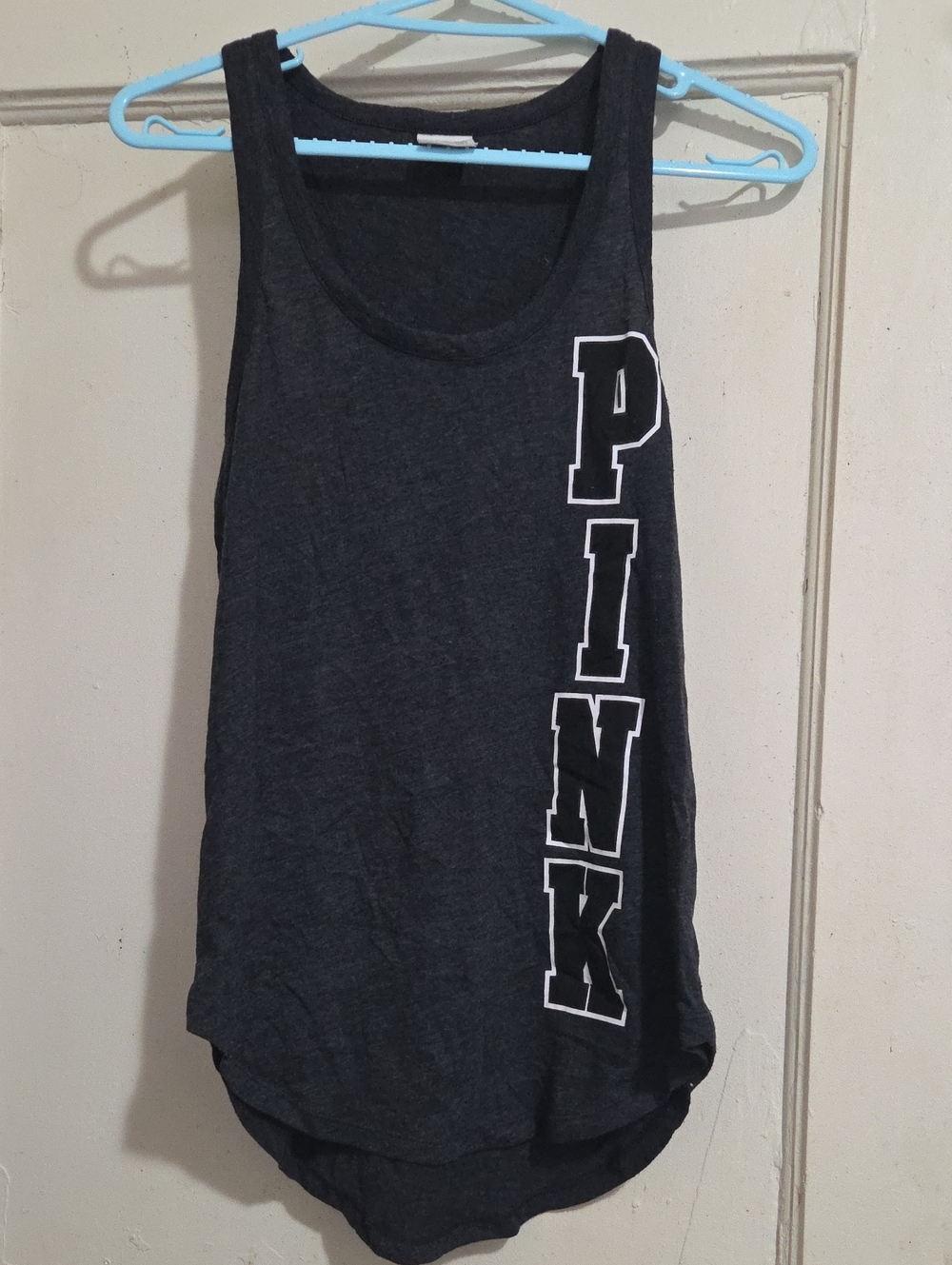 PINK Victoria's Secret Dark Gray Tank with Vertical Logo